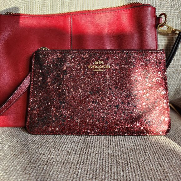 Coach Oxblood  Star Glitter F22705 small wristlet and 90's INC leather clutch - Picture 2 of 14